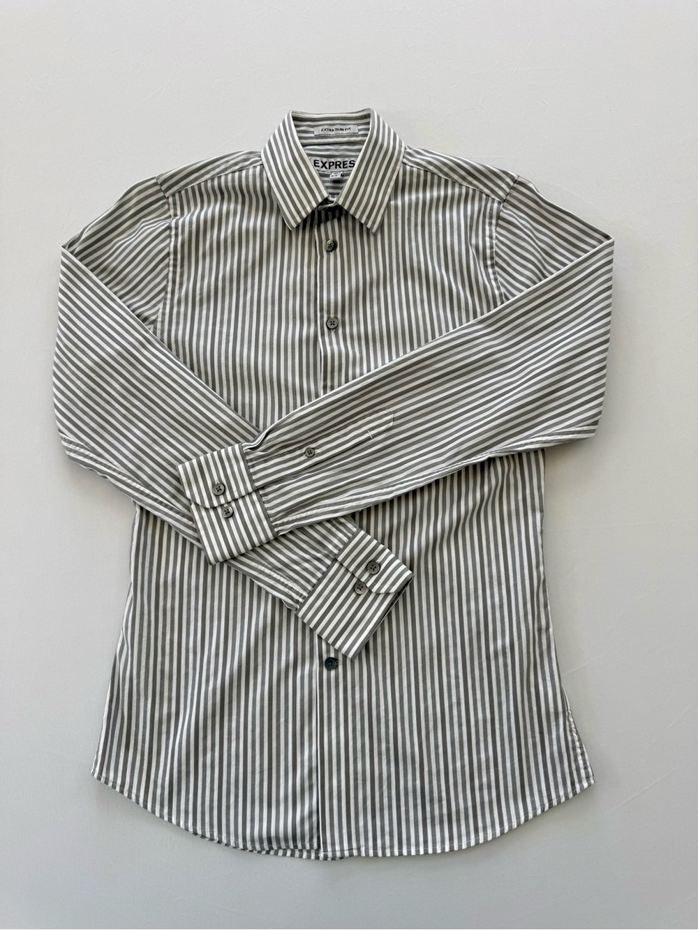 Express Men’s White & Gray Vertical Stripe Dress Shirt